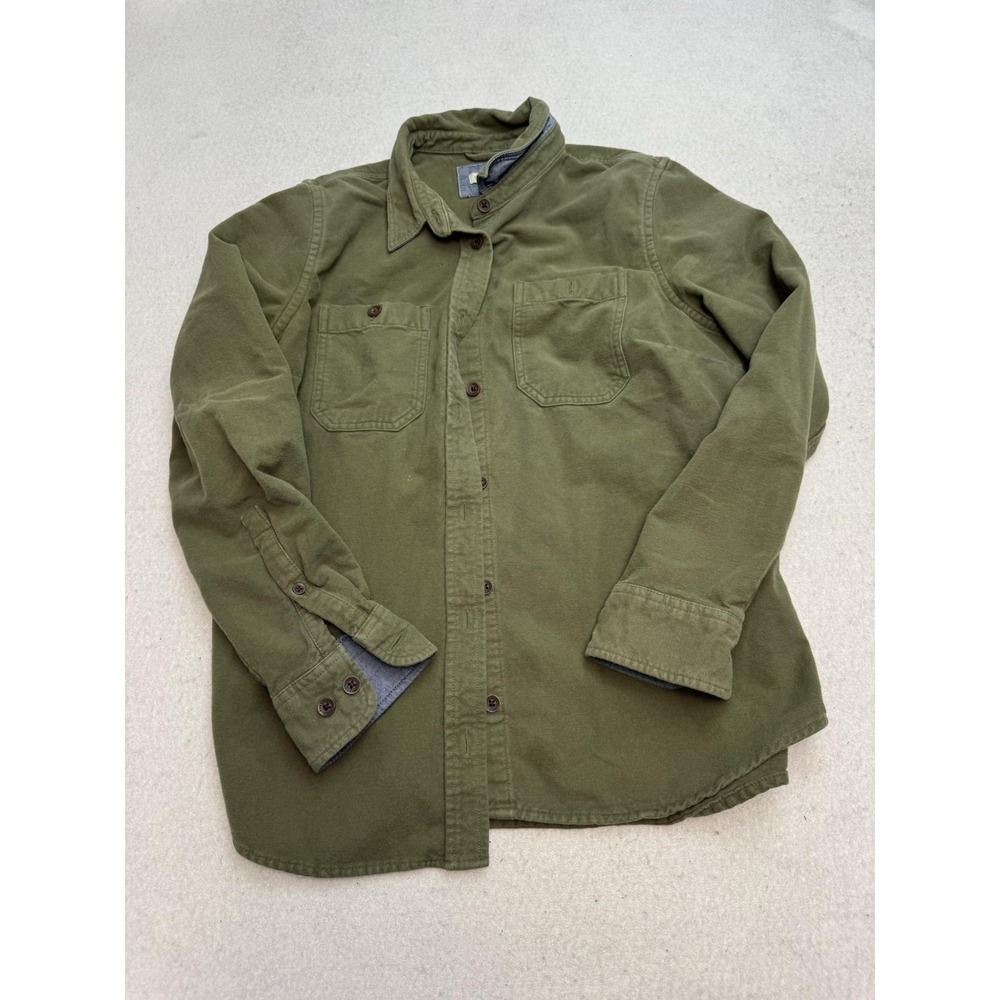 L.L. Bean Shirt Womens Medium Green Flannel Long Sleeve Button Up Workwear